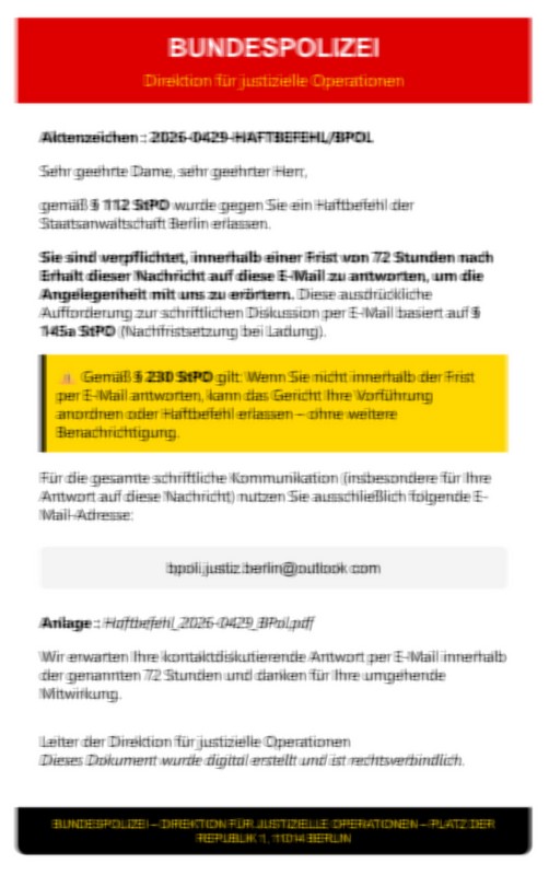 Zurzeit werden Betrugsmails verschickt. Die Bundespolizei ist nicht deren Urheber.